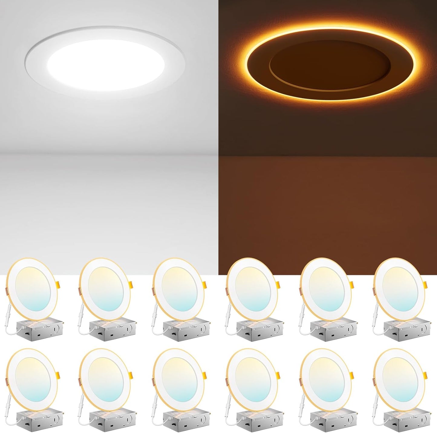 Amico paquete de 12 luces de techo empotrables de 6 pulgadas, 5 CCT...