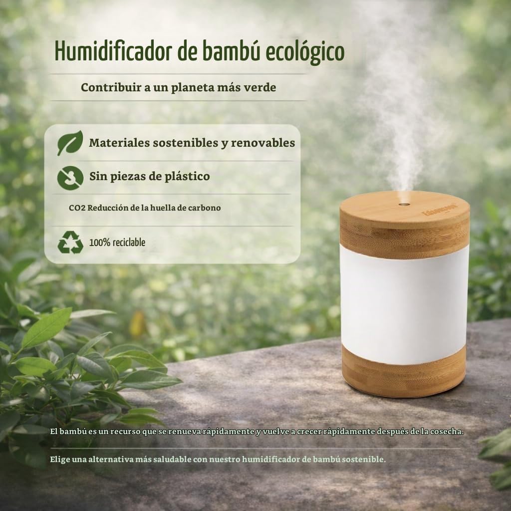 Humidificador de vapor frío de bambú con soporte para teléfono, min...