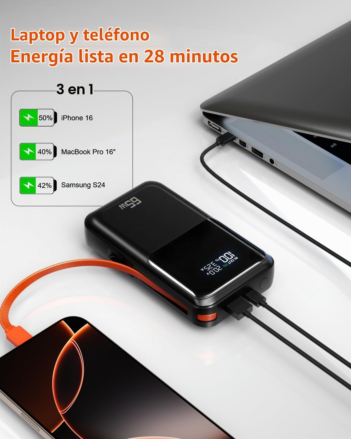 Feidyns Cargador portátil de 65 W para laptop (amarillo-65w)