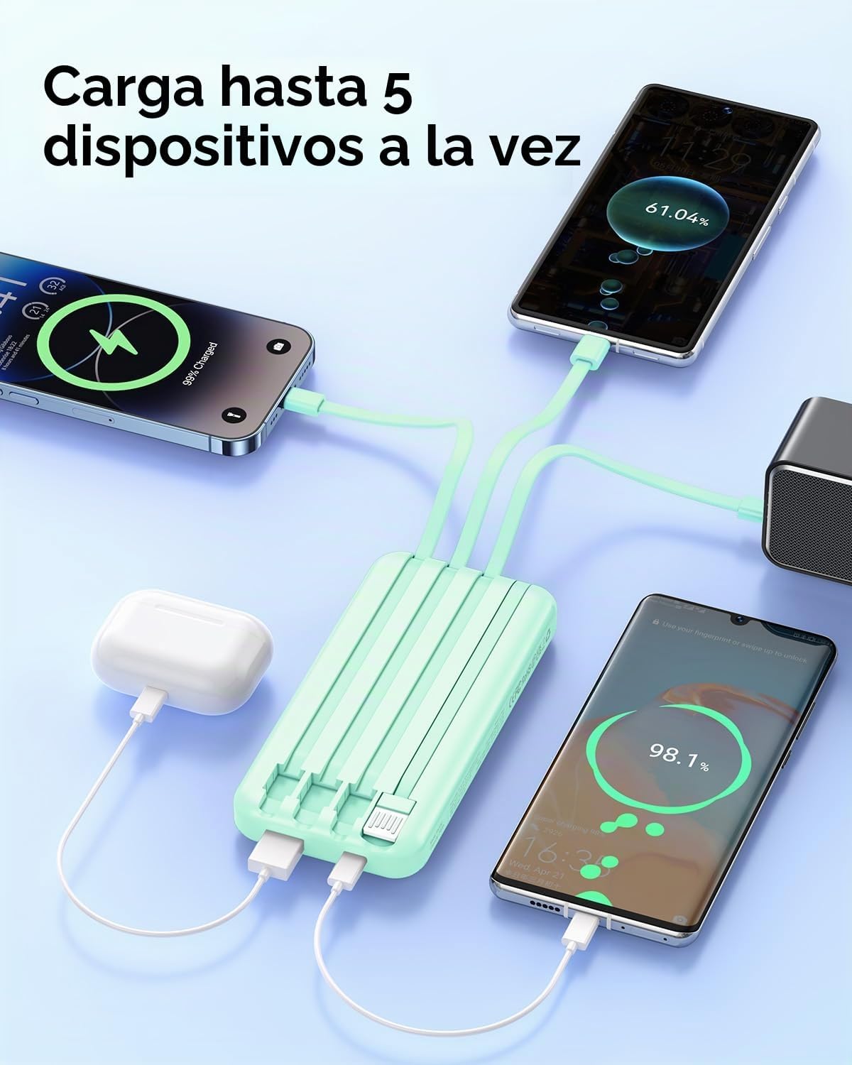 RONEGN Cargador portátil con cable integrado, 20000 mAh, cargador d...