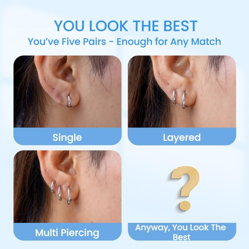 5 pares de pendientes de aro chapados en oro de 14 quilates para mu...