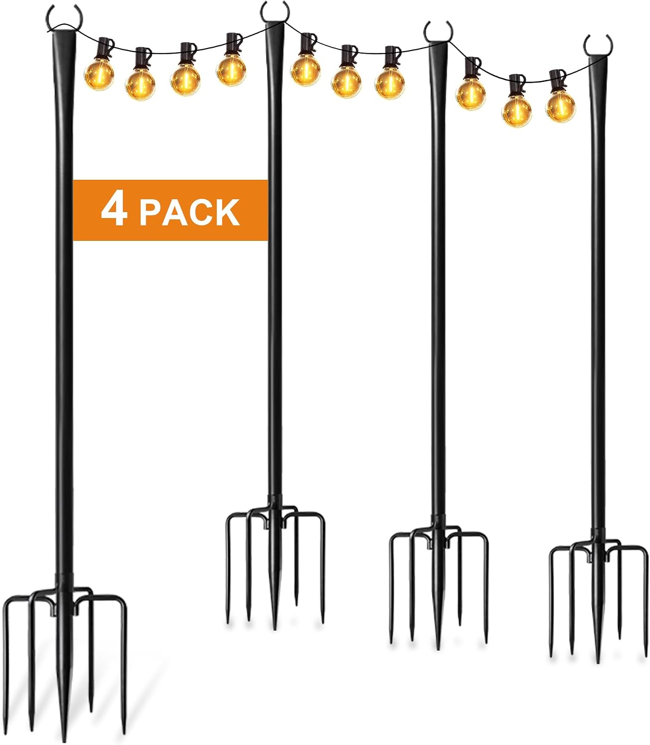Paquete de 4 postes para luces de cadena para exteriores, poste col...