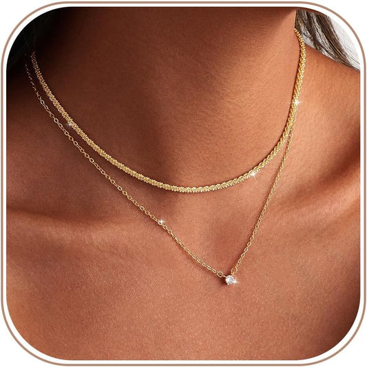 MIDEEO Collares en capas de oro para mujer, chapado en oro de 14 qu...