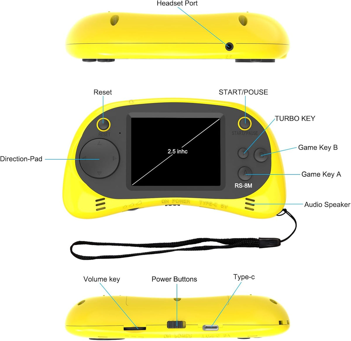 EASEGMER Juegos electrónicos portátiles de 16 bits para niños con 2...