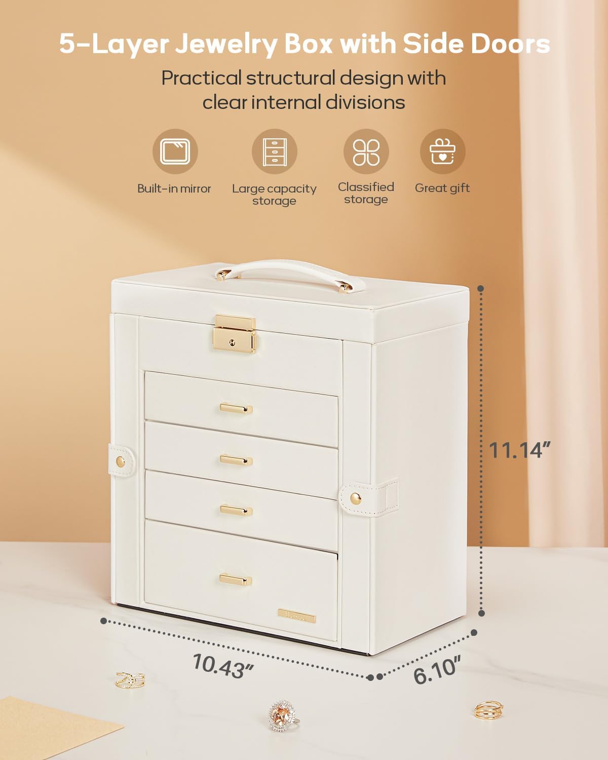 Homde - Joyero grande para mujer: organizador de 5 capas con cerrad...