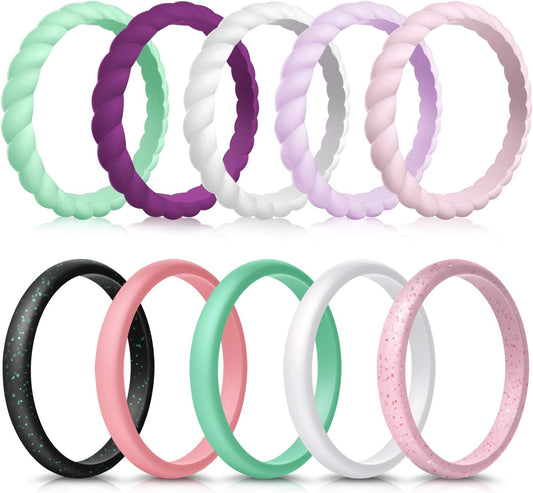 Forthee - Juego de 10 anillos de boda de silicona para mujer, banda...