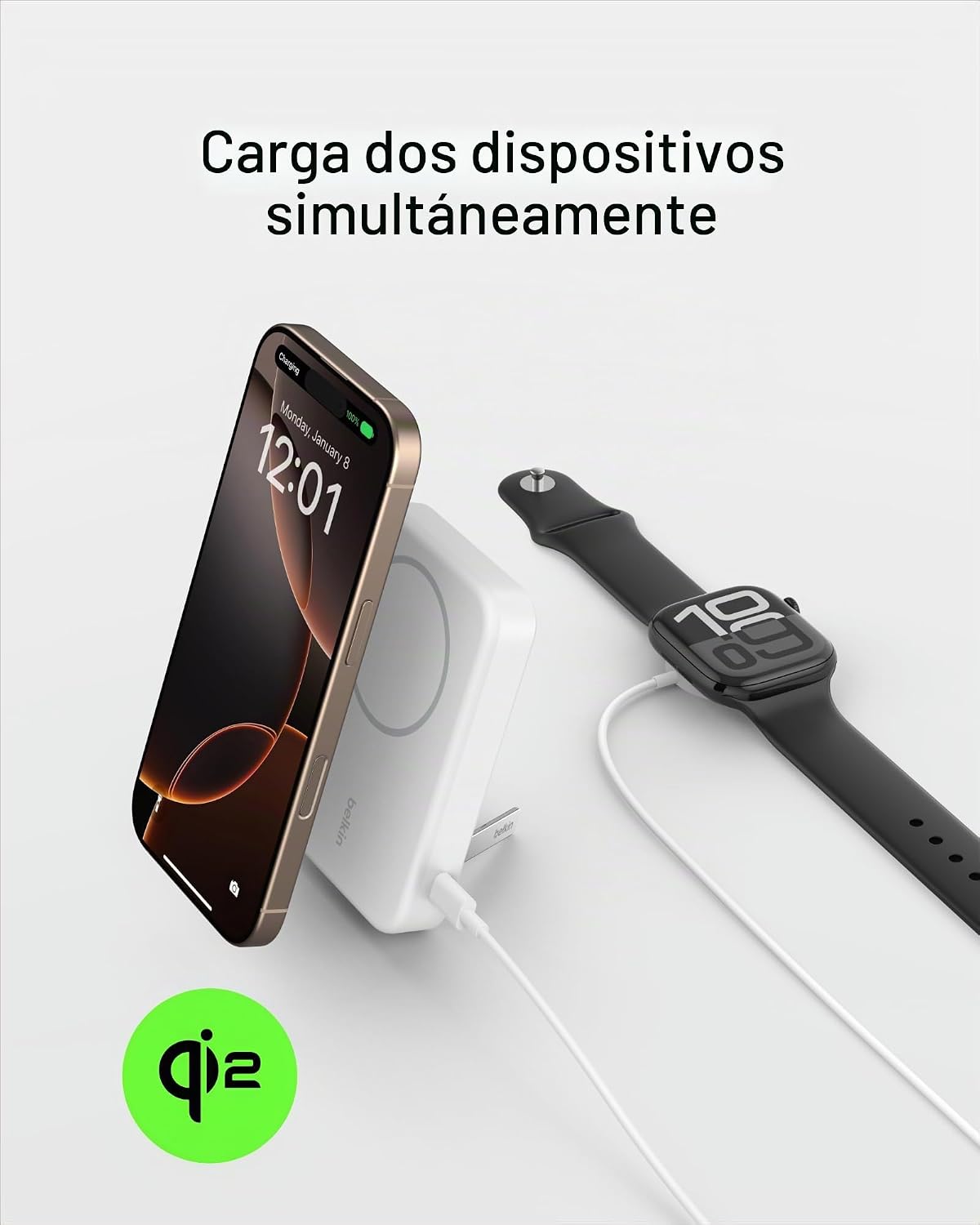 Belkin Cargador portátil, banco de energía inalámbrico de 15 W 8000...