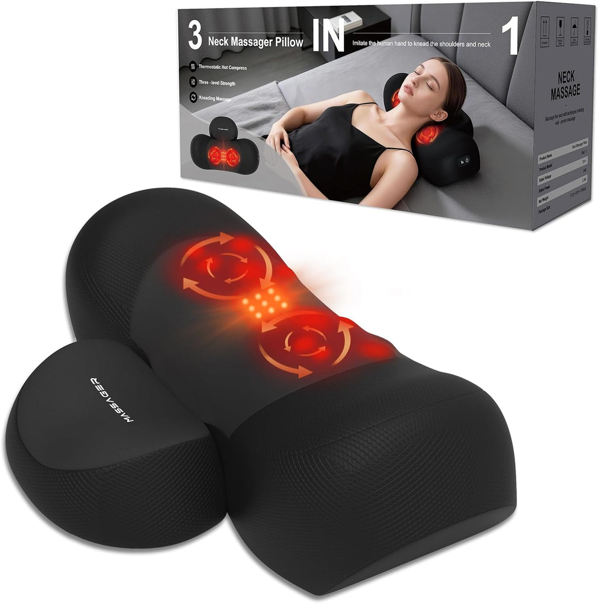 Masajeador de cuello Shiatsu 3 en 1 mejorado con calor para aliviar...