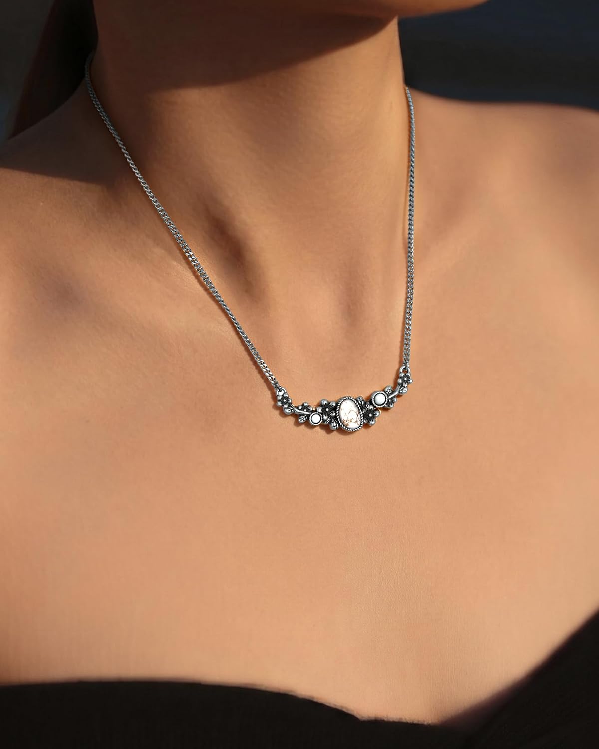 Collar turquesa con piedra floral Wrangler, joyería turquesa para m...