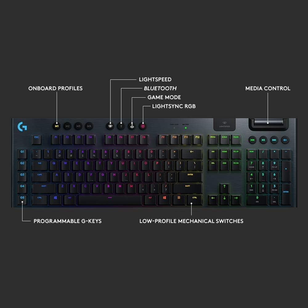 Logitech G 915 LIGHTSPEED Teclado mecánico inalámbrico RGB para jue...