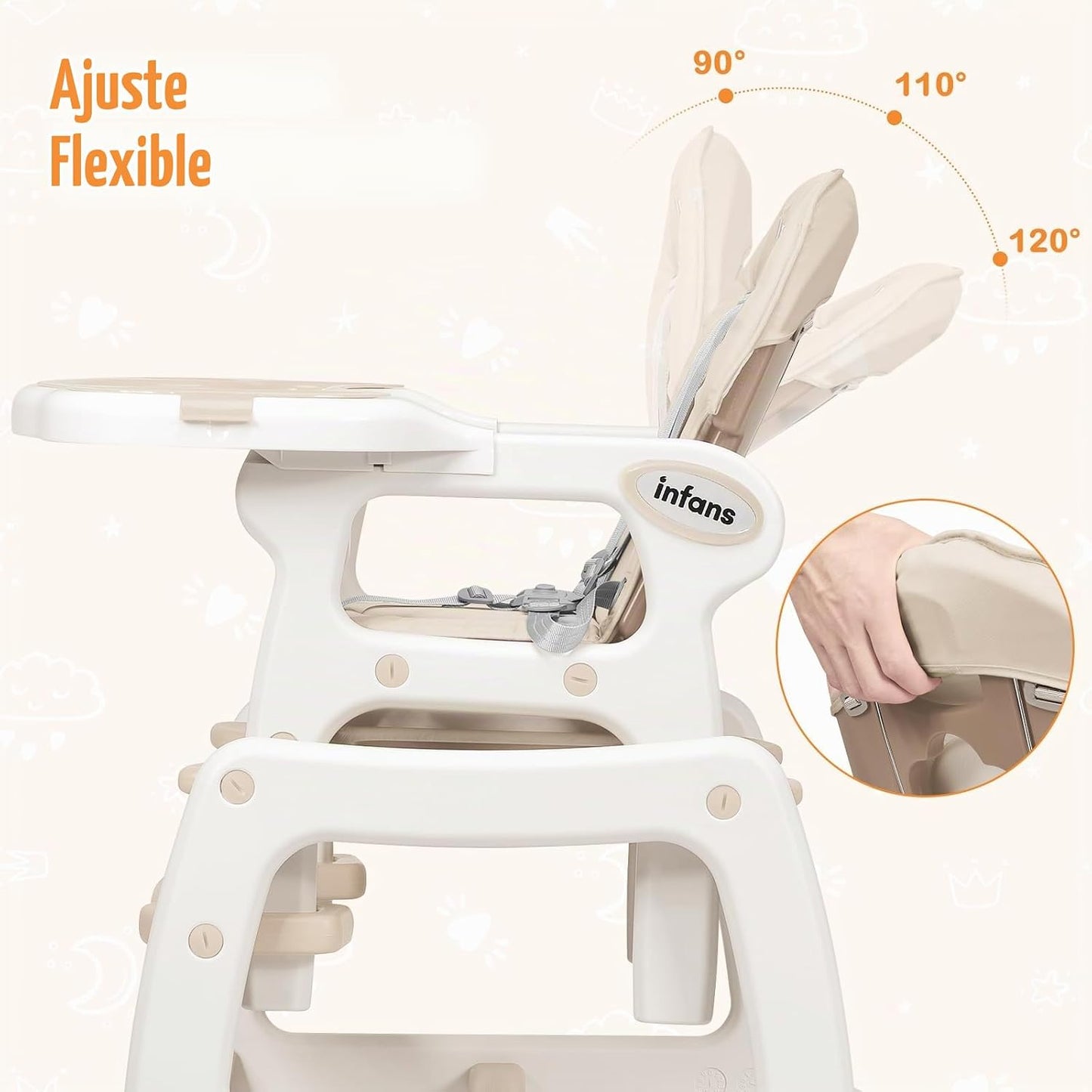 INFANS 5 en 1 Silla Alta para Bebé, Juego de Silla y Mesa Convertib...