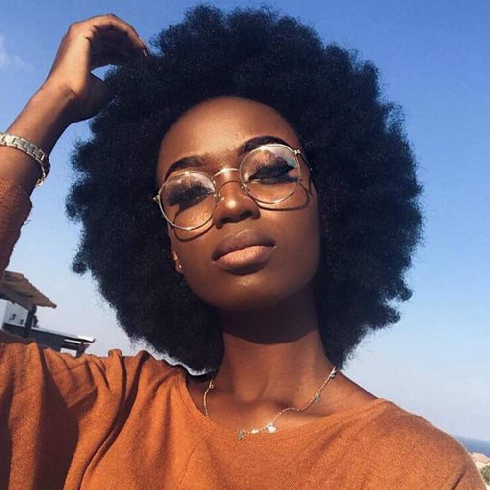 zigzag hair Pelucas de cabello humano afro rizado esponjoso con enc...