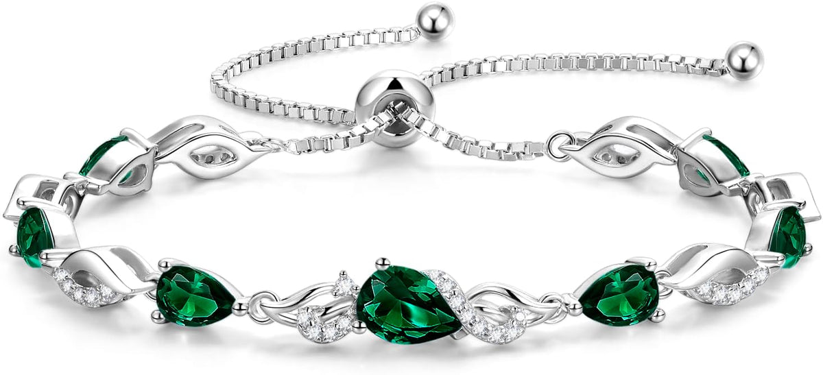 FANCIME Pulsera de piedra natal para mujer Pulsera de tenis ajustab...