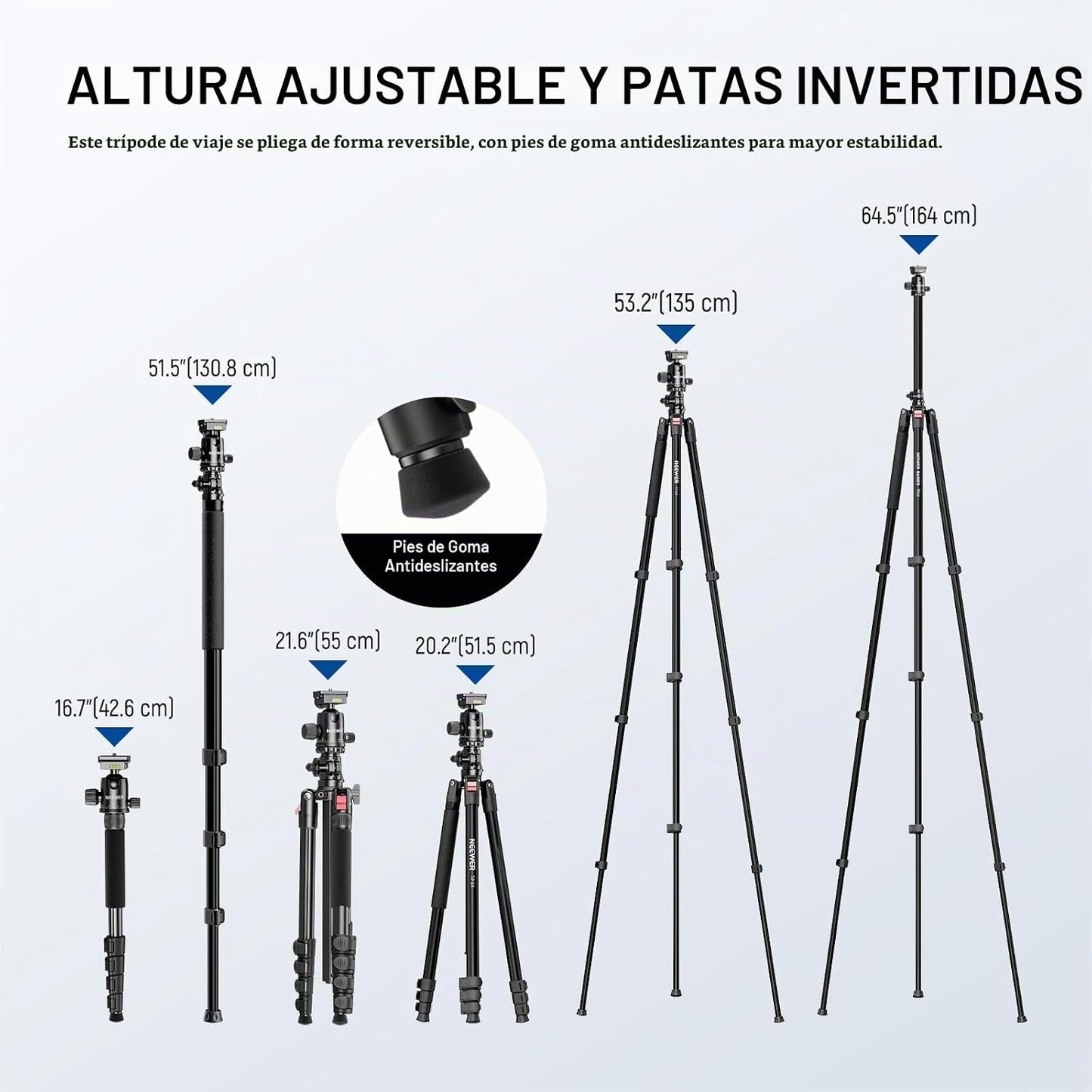 NEEWER Basics Trípode horizontal sobre la cabeza de 164 cm. con cab...