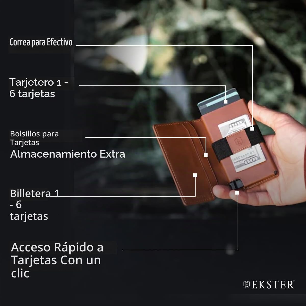 Ekster - Cartera desplegable para hombre - Cartera metálica con blo...
