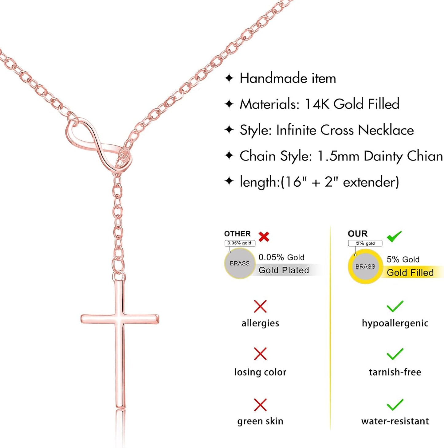 Poxtex Collar de cruz infinita para mujer, delicado collar con colg...
