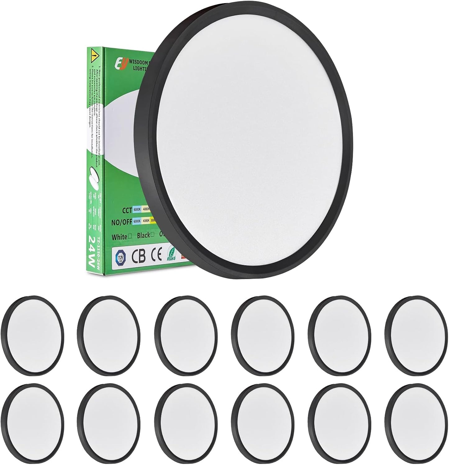 Paquete de 12 luces LED de techo empotradas de 12 pulgadas, 24W, 25...