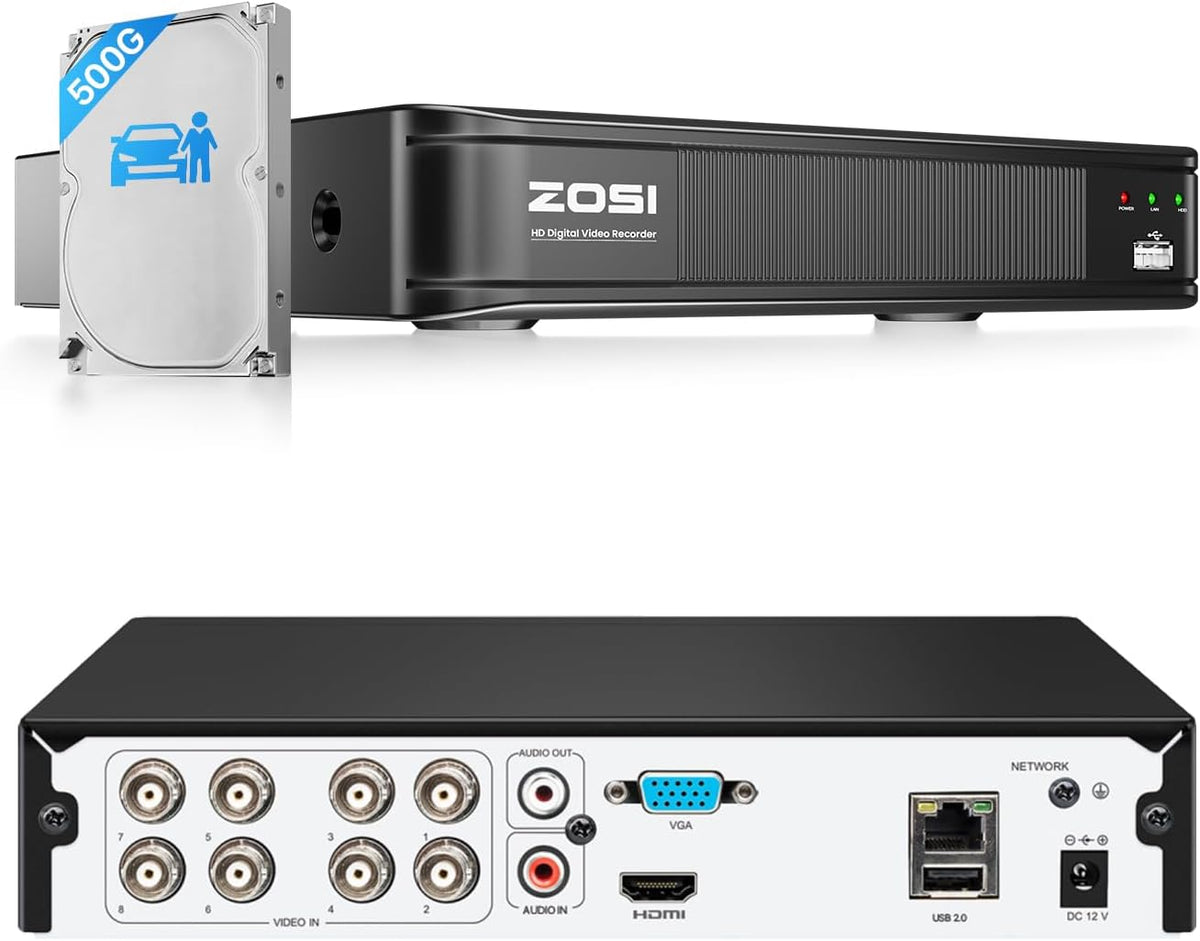 ZOSI 8 Canales 5MP 3K Lite H.265+ Grabadora DVR CCTV con SSD de 500...