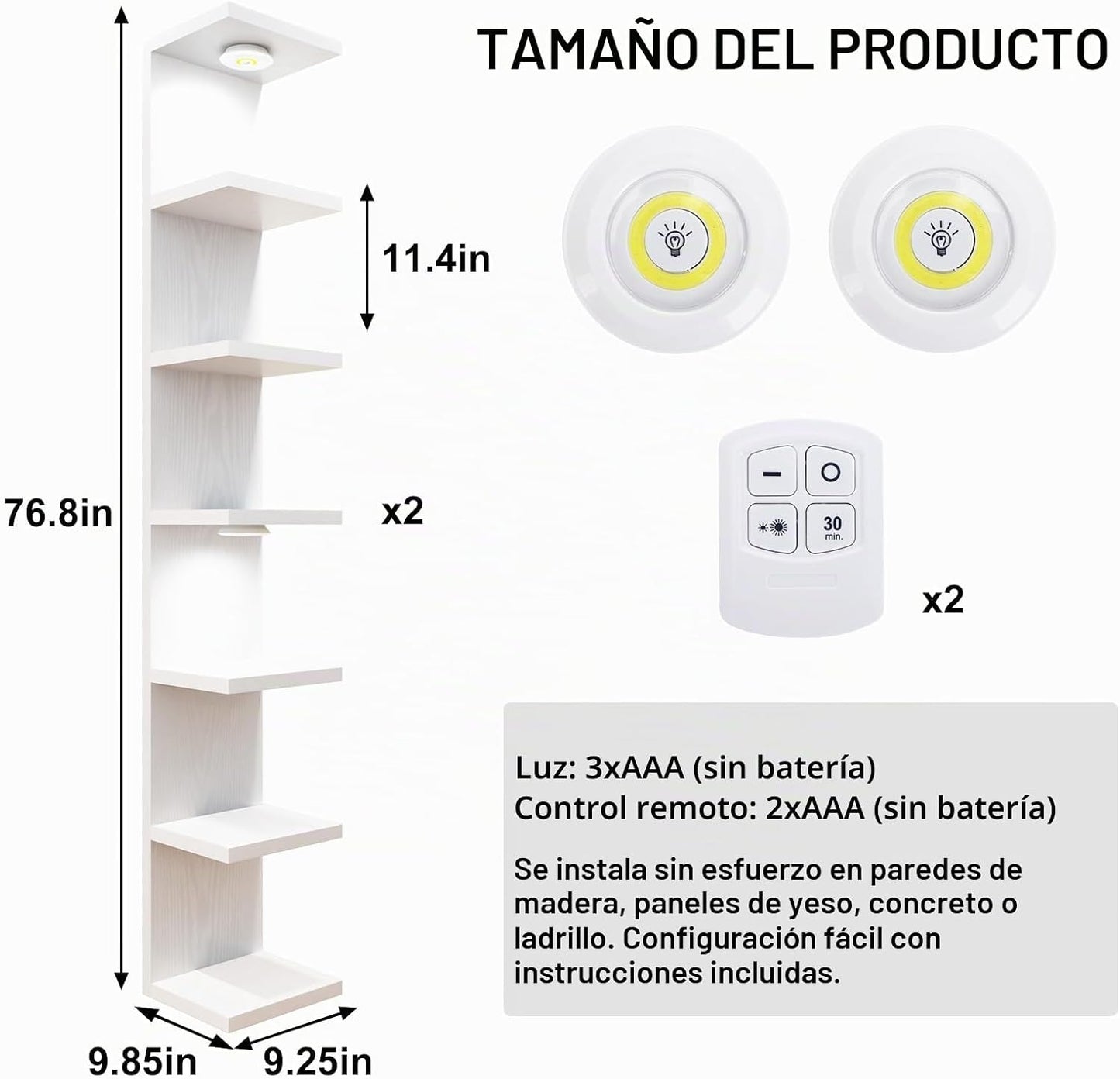 Fixwal Juego de 2 estantes de pared montados de 7 niveles, estante...