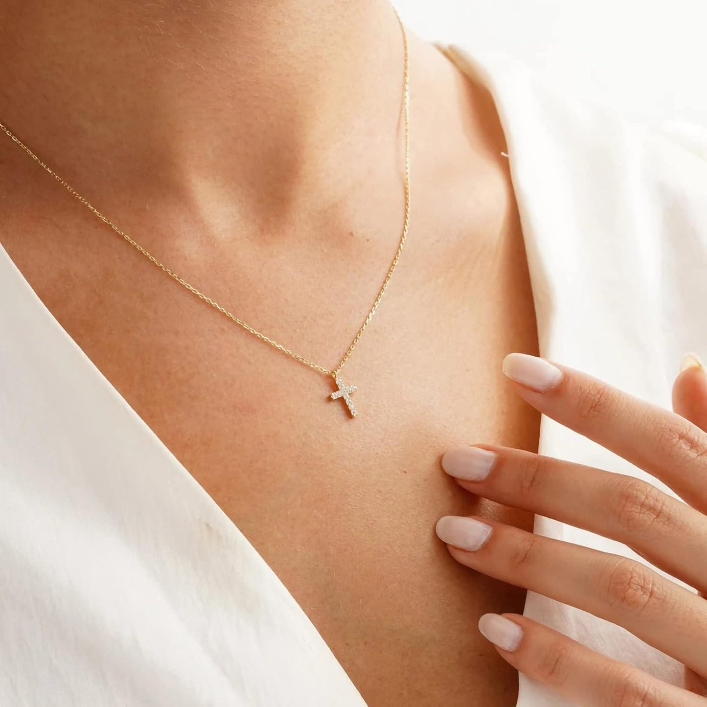 Fesciory Collar de cruz para mujer, chapado en oro de 14 quilates,...