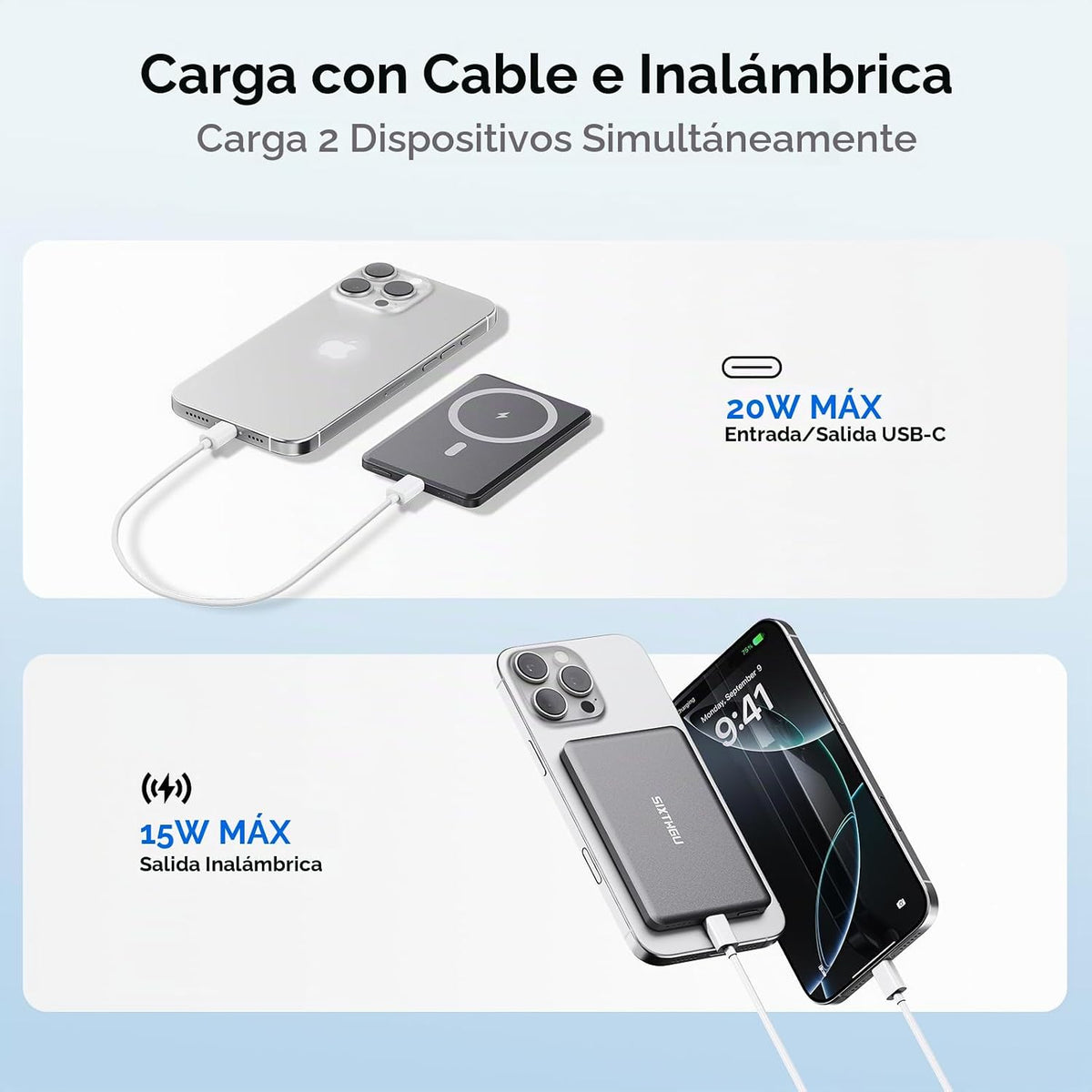 SIXTHGU Cargador portátil magnético, banco de energía inalámbrico u...