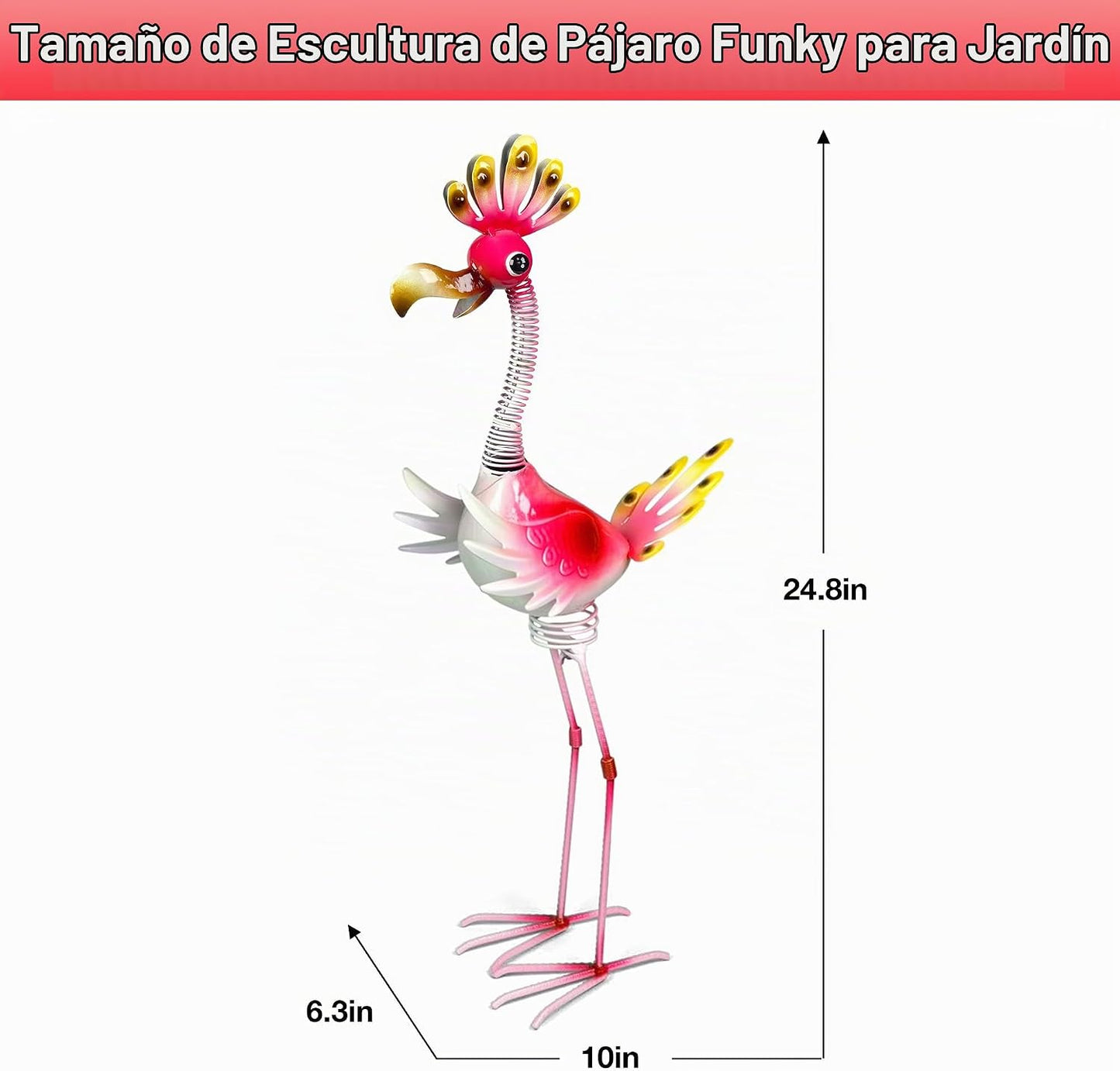 Divertida estatua de flamenco rosa de metal, vibrante arte de pájar...