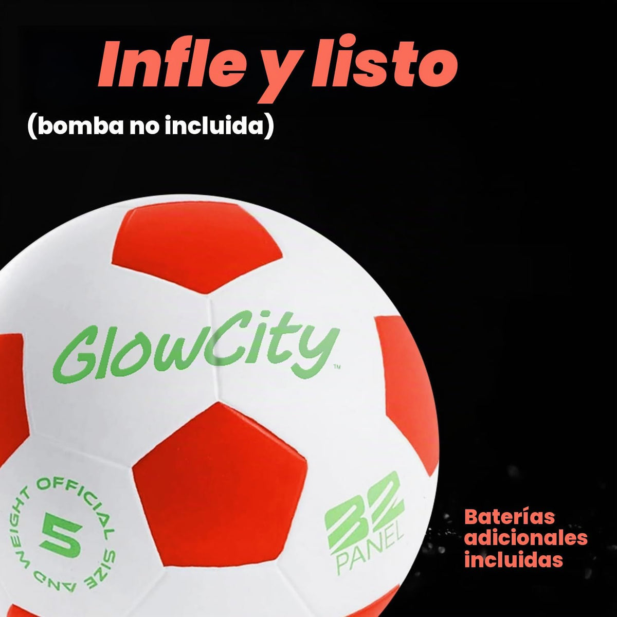 GlowCity Balón de fútbol que brilla en la oscuridad - Tamaños 3, 4,...
