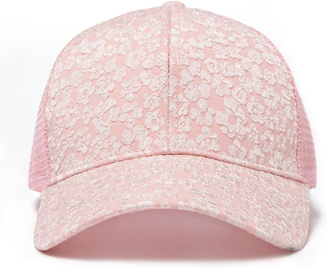 Xilery Gorra de béisbol de malla para mujer, diseño de flores de ve...
