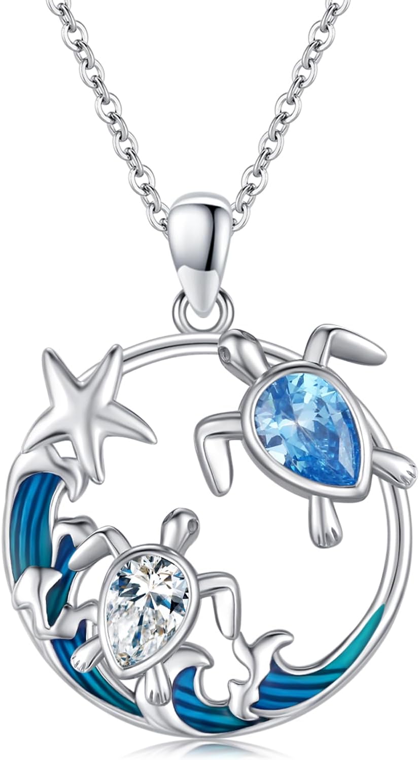 YYmqmq Collar de plata de ley 925 con diseño de animales marinos co...