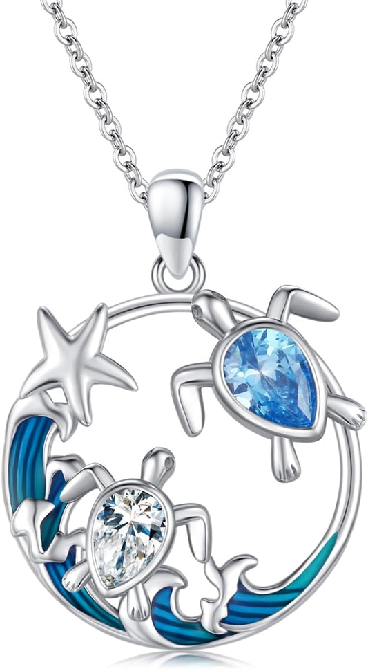 YYmqmq Collar de plata de ley 925 con diseño de animales marinos co...