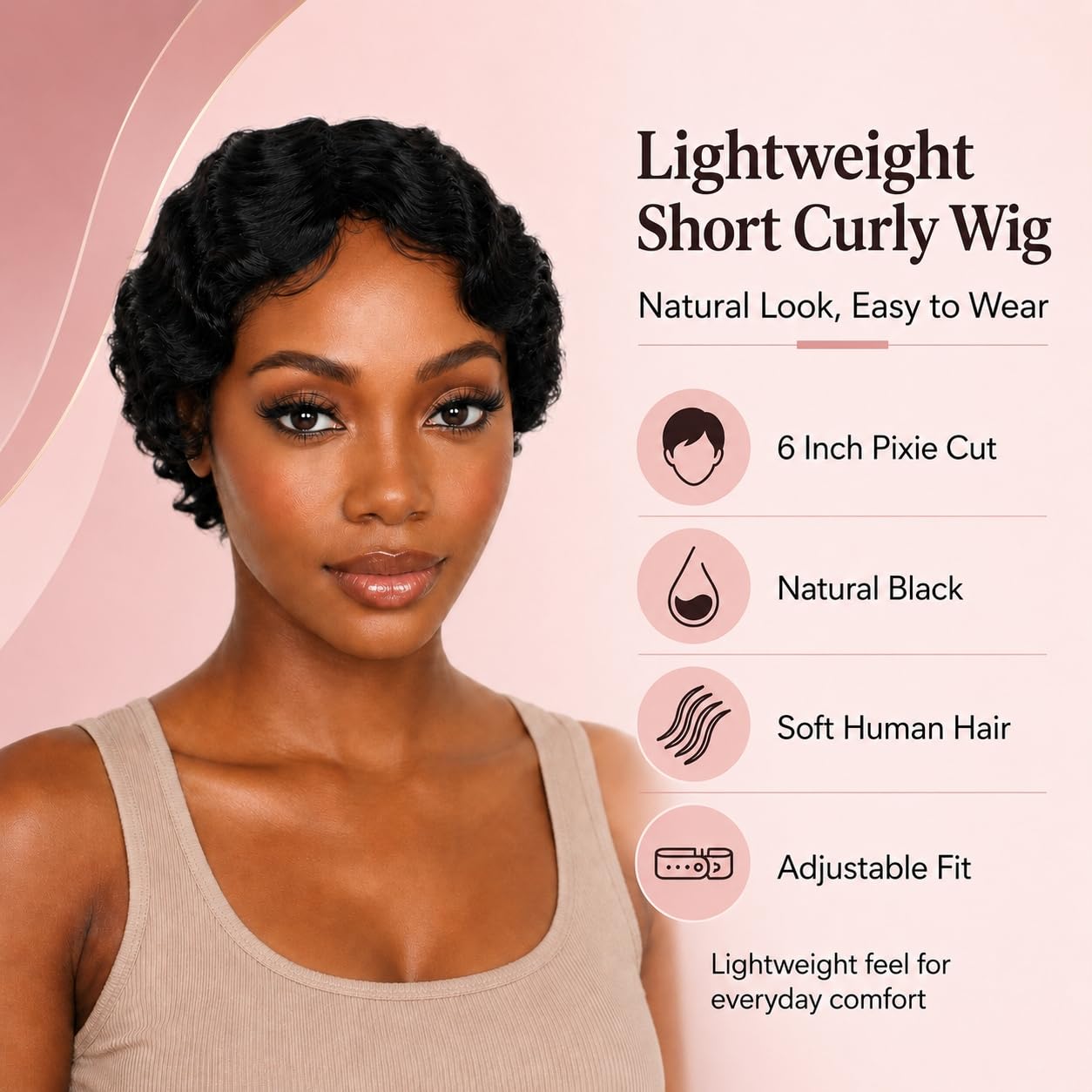 SilkSleek Peluca de cabello humano rizado de 6 pulgadas, negro natu...