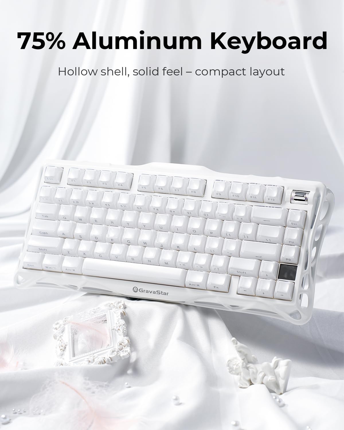 GravaStar Mercury K1 Teclado inalámbrico 75% blanco, teclado mecáni...
