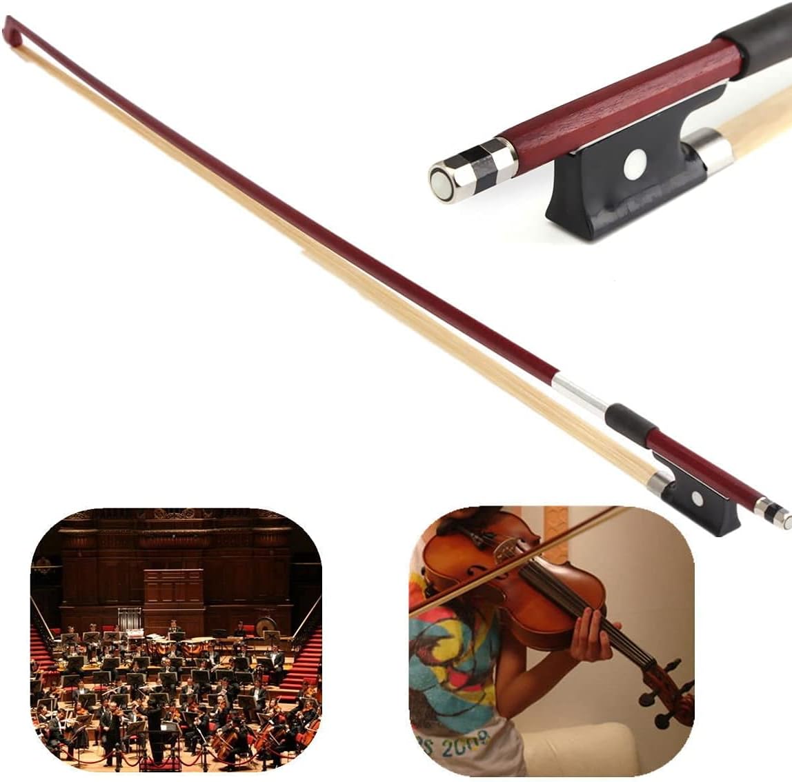 AMZZ Arco de violín profesional de 1\/2 \u2013 Madera de Brasil, ra...