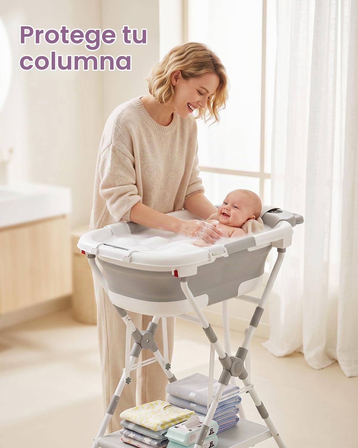 Bañera plegable 2 en 1 con soporte, bañera para recién nacidos para...