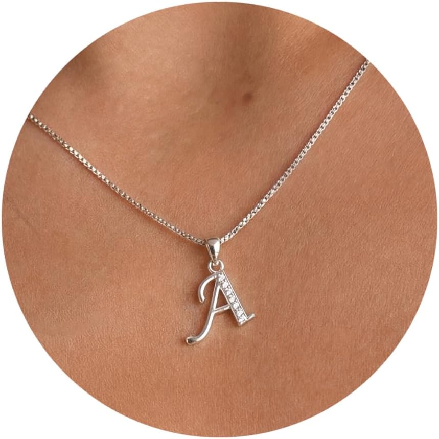 Fglqfam Collar con Inicial para Mujer, Cadena de Caja Chapada en Or...