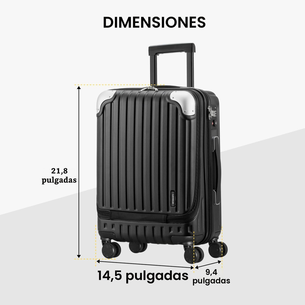 LEVEL8 Equipaje Grace, Negro, 20 pulg. | Bolsillo frontal, se adapt...