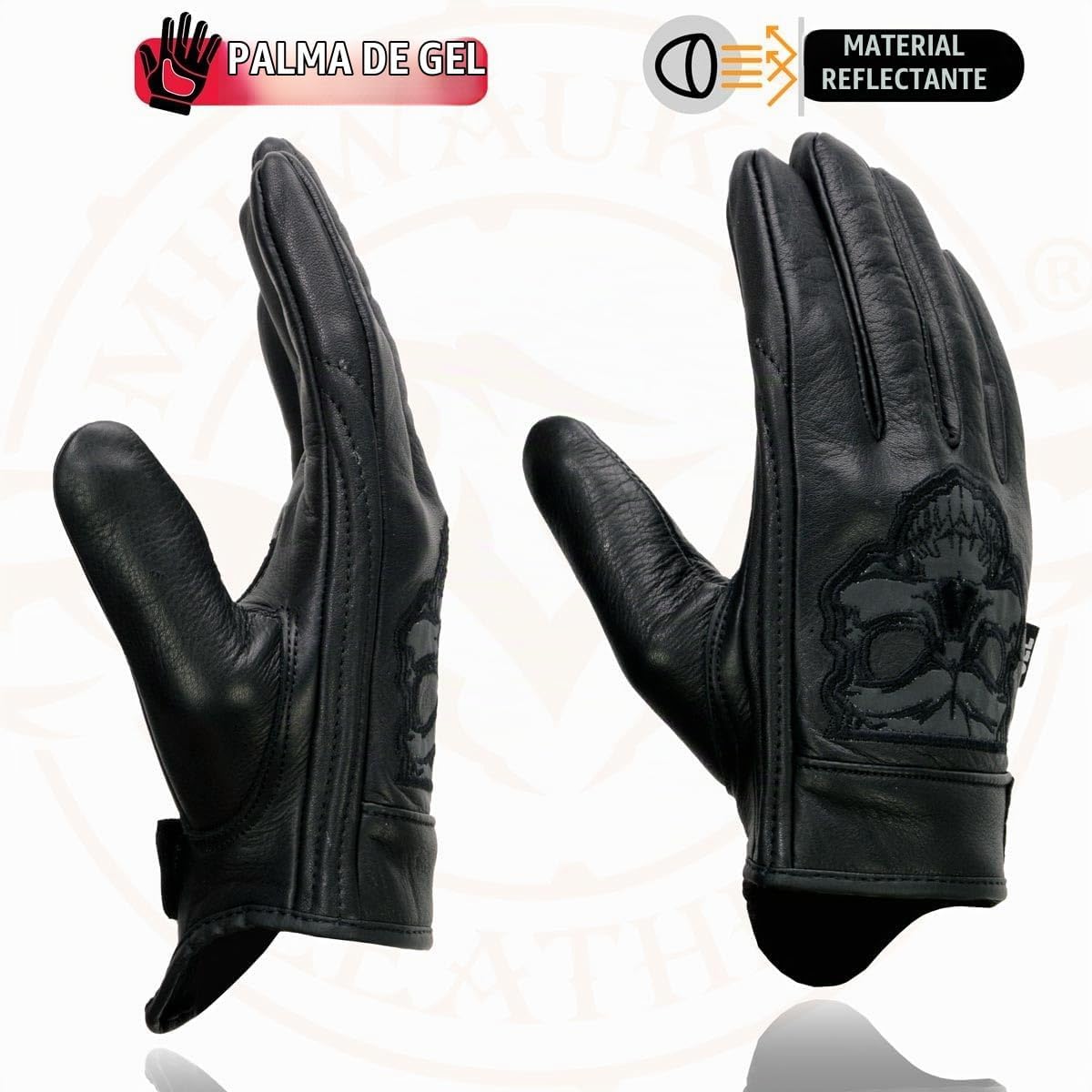 Milwaukee Leather Guantes de piel para hombre "Calavera reflect...