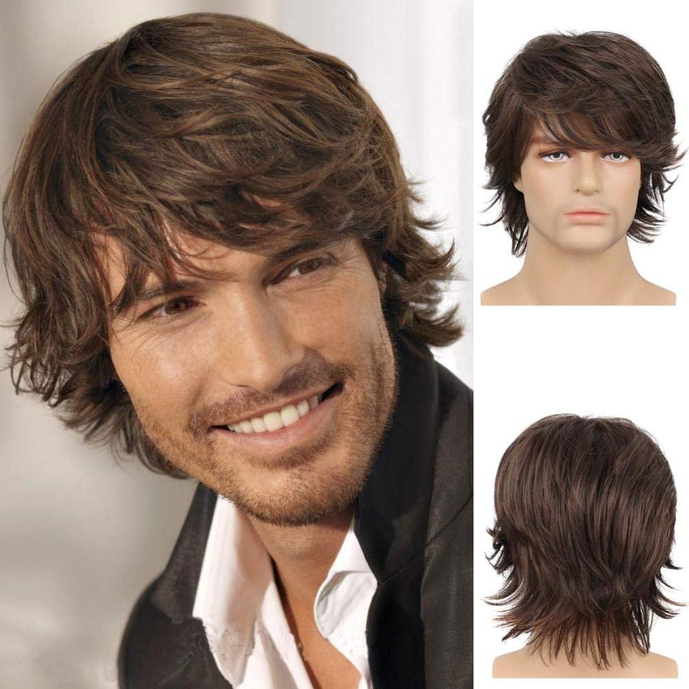 Wiwige Peluca corta marrón para hombre, peluca de pelo sintético es...