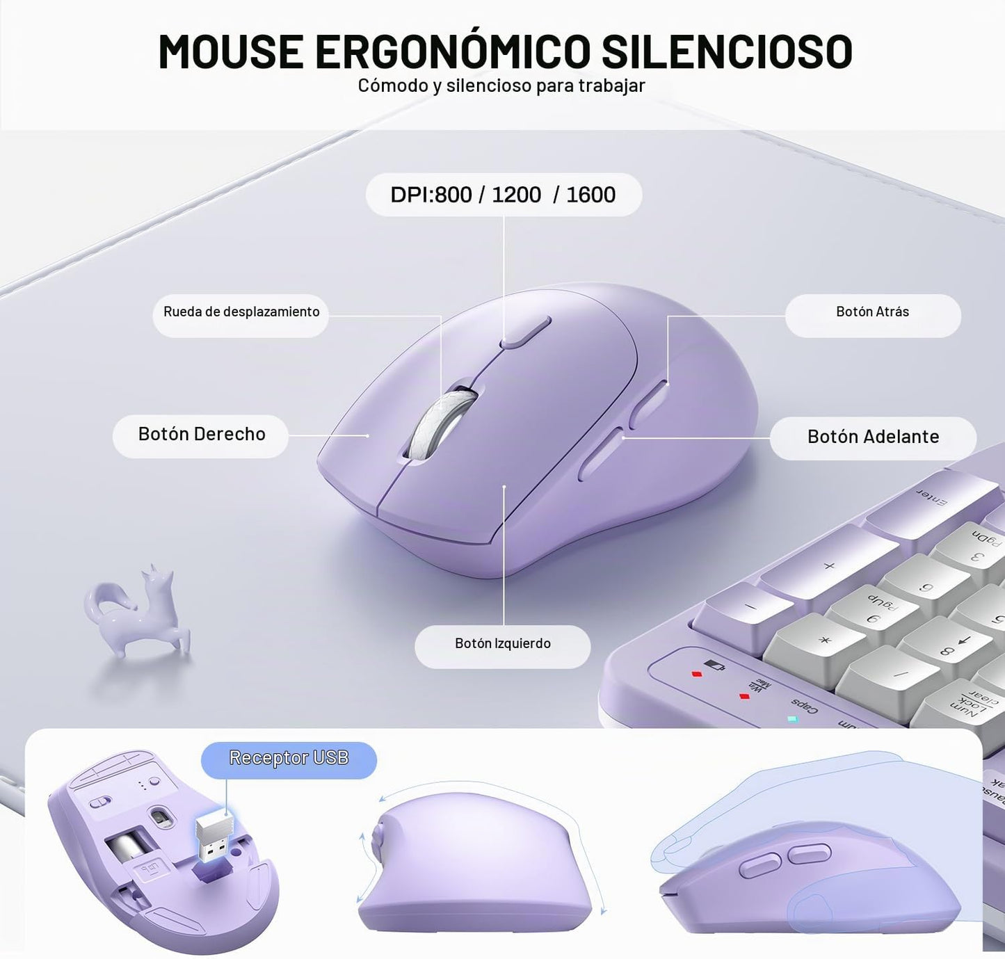 Combo de teclado y mouse inalámbricos, teclas onduladas de tamaño c...