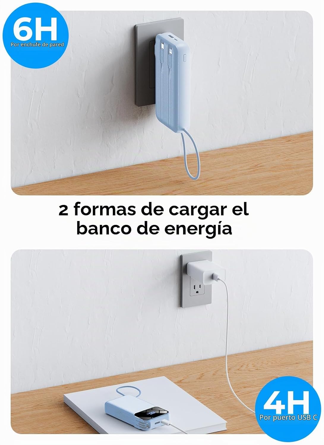 Cargador portátil de 50000 mAh, banco de energía con cables incorpo...