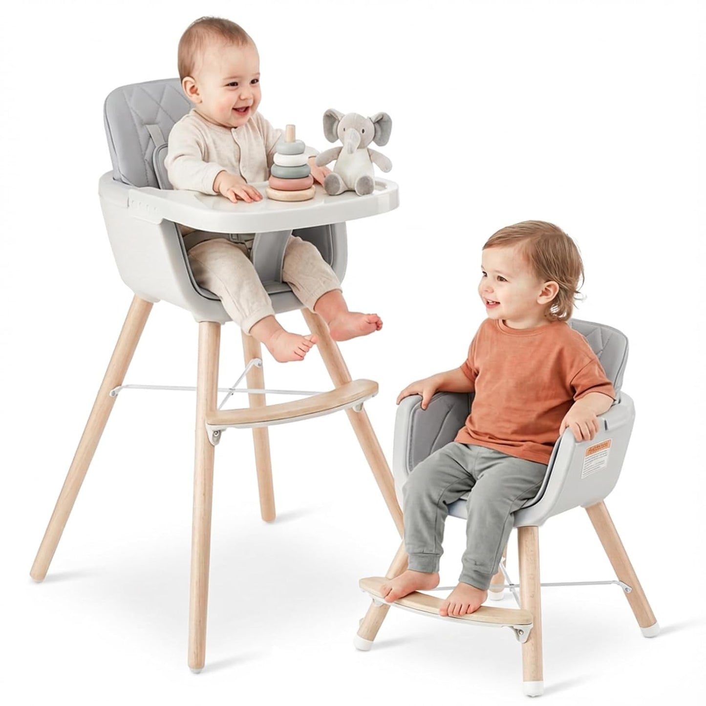 Mallify Silla alta de madera 3 en 1, sillas altas convertibles para...