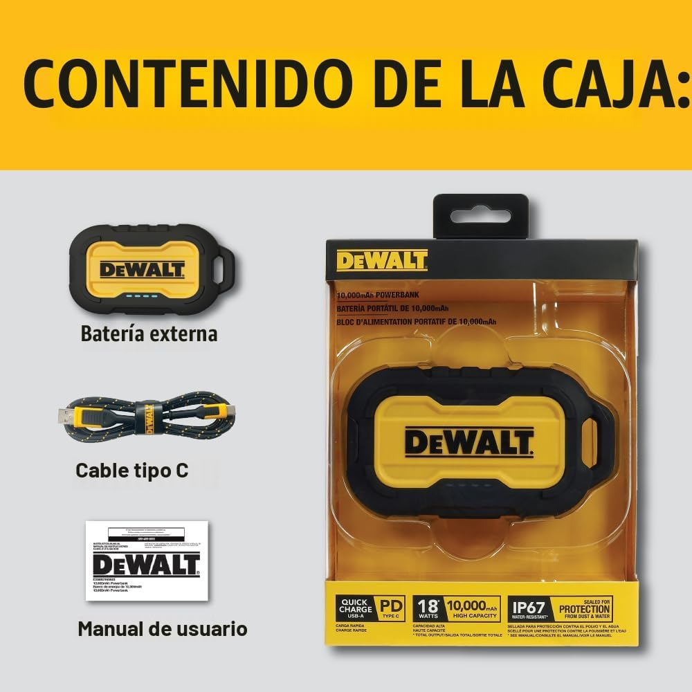 DEWALT Cargador portátil resistente, banco de energía, sitio de tra...