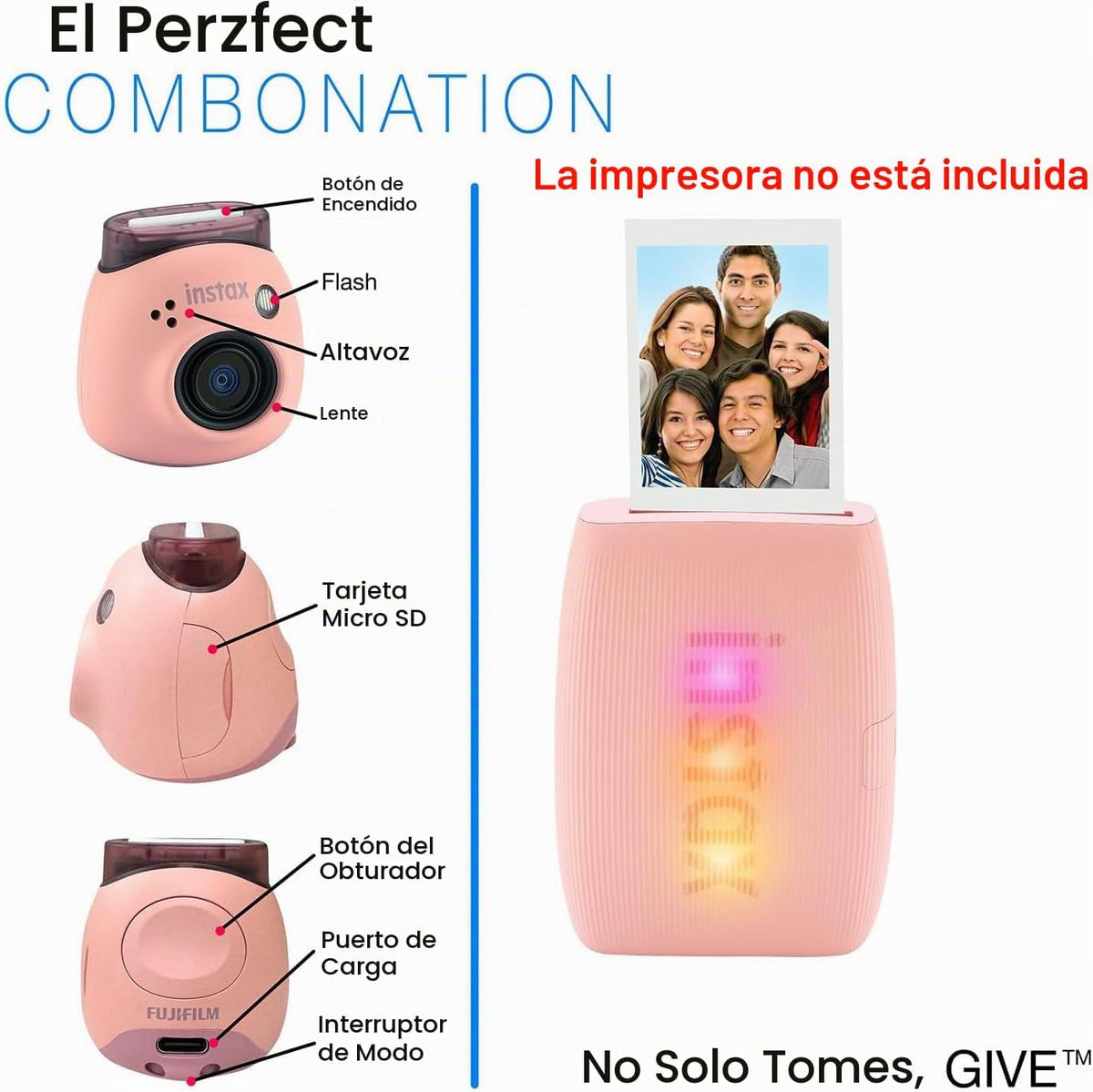 Cámara digital Fujifilm Instax Pal con 20 impresiones Fujifilm (Ros...