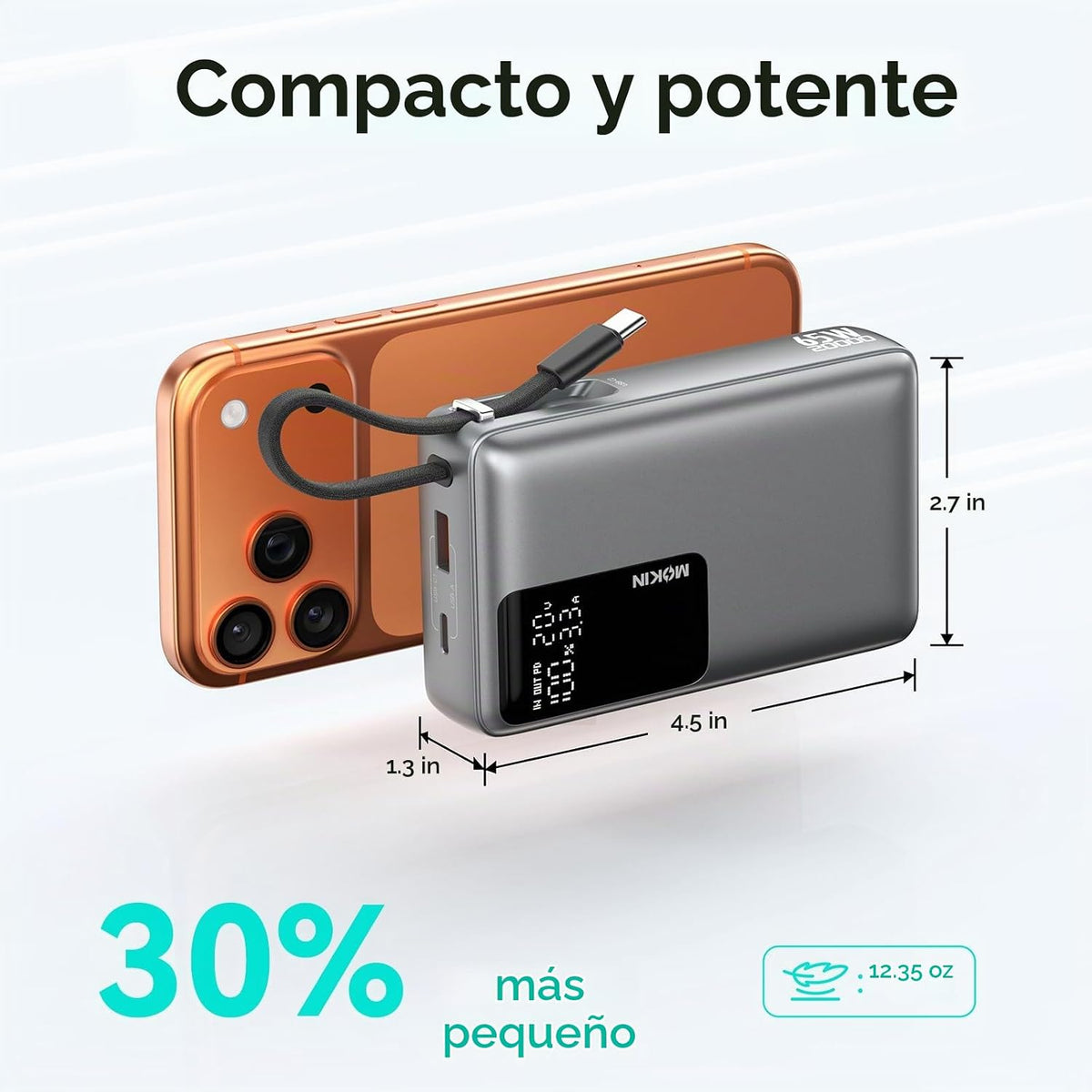 MOKiN Cargador portátil de 65 W, banco de energía de carga rápida d...