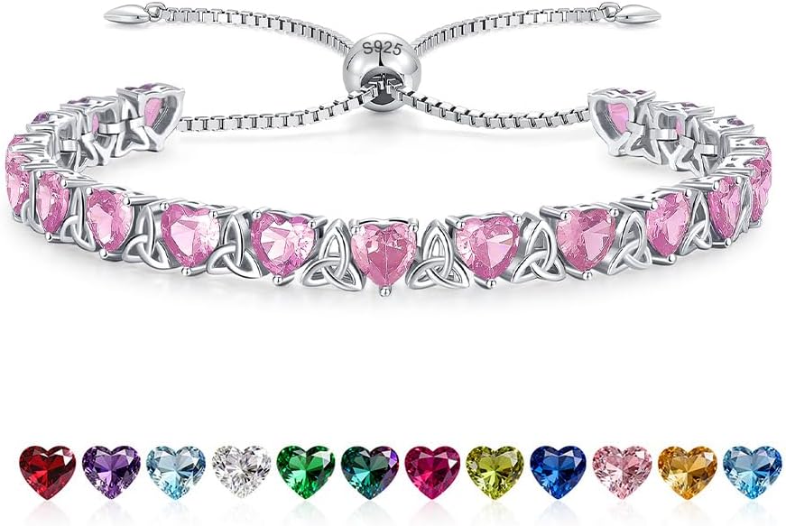 ETERMBOL Pulseras de tenis con piedra natal para mujer, plata de le...