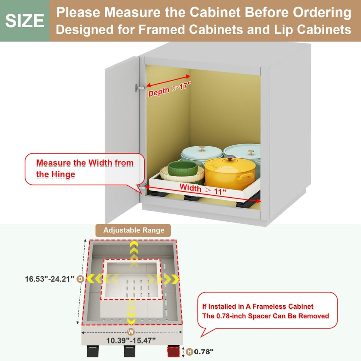 Organizador de Gabinete Extraíble, Ancho Expandible (28 cm-41 cm),...