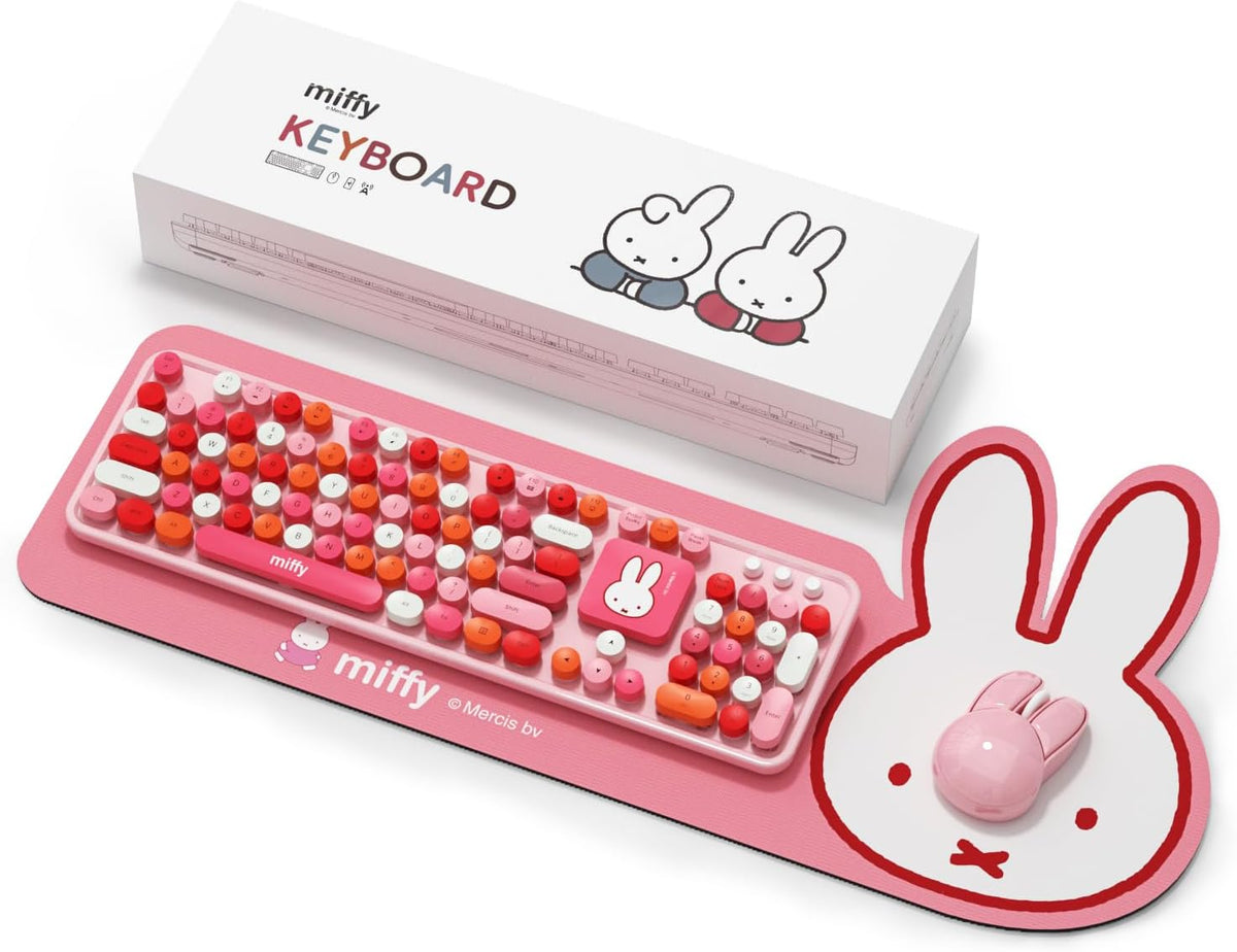 Miffy - Combo de teclado y mouse inalámbricos de 104 teclas con alm...