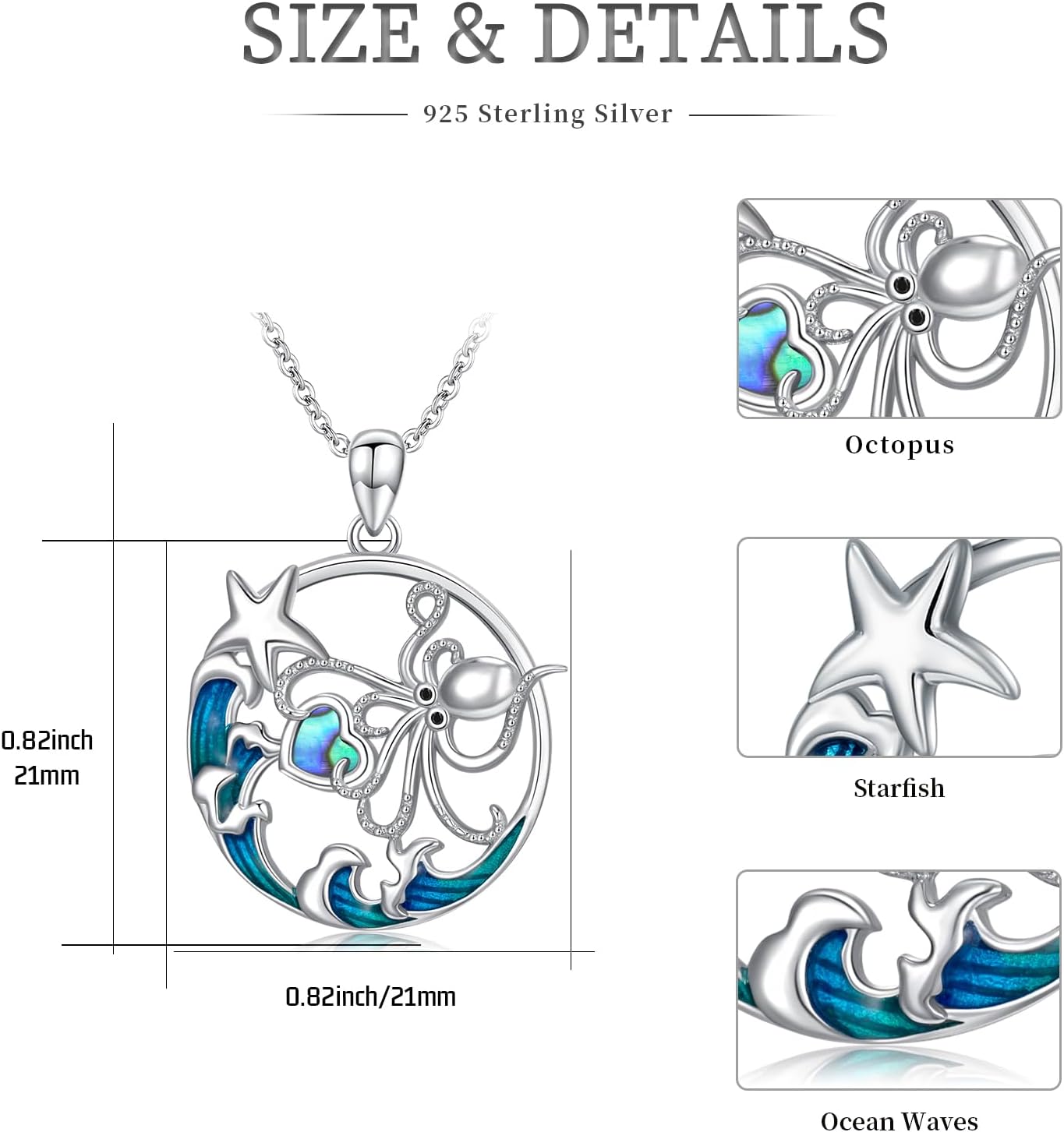YYmqmq Collar de plata de ley 925 con diseño de animales marinos co...