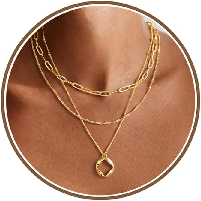 M MOOHAM Collares de oro en capas para mujer, chapado en oro de 14...