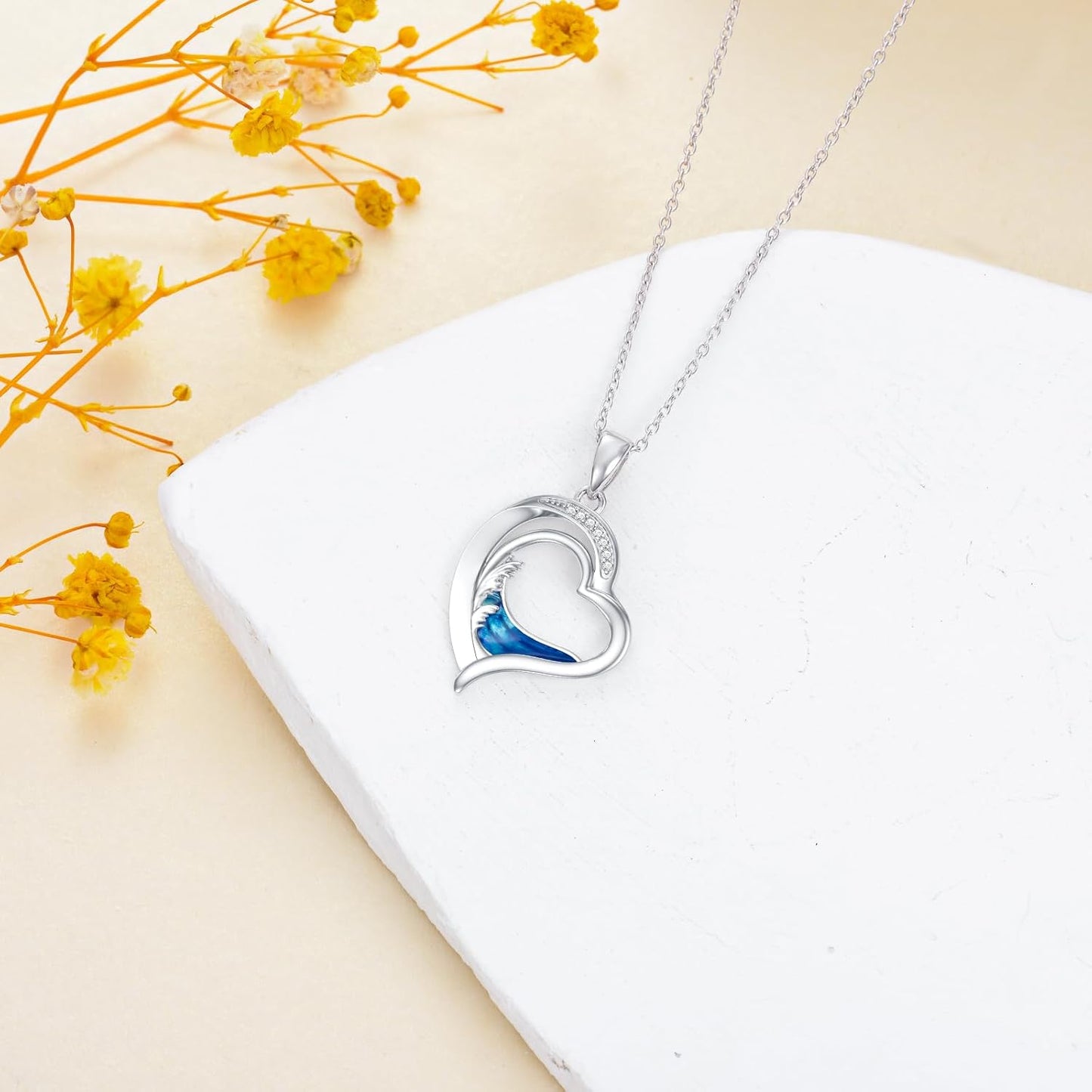 LWXIE Collar de playa de diamantes de plata de ley 925 con dije de...